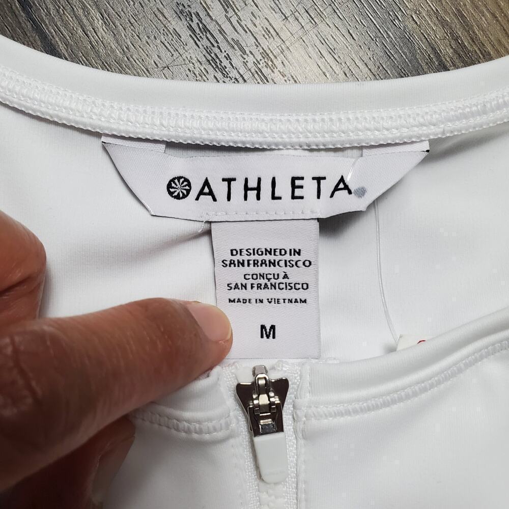 ATHLETA Women Size Medium Ace Tennis Golf White Dress 1/4 Zip Sleeveless NEW - Picture 3 of 14